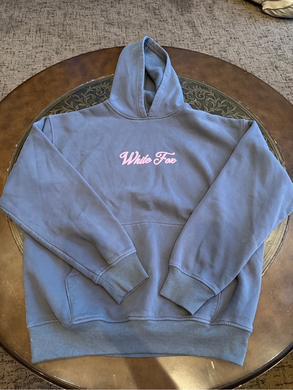 White Fox Pullover Hoodie in gray with Pink Logo